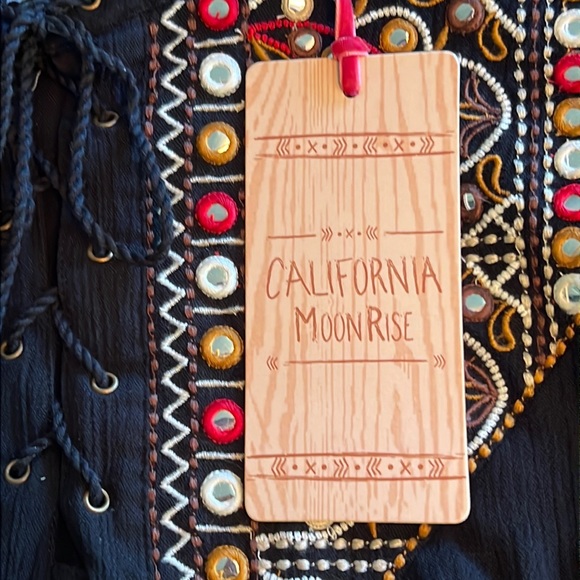 bohemian lace-up/embroidered yoke with mirror/sequin long sleeve/ruffle top-NWT - Picture 8 of 10